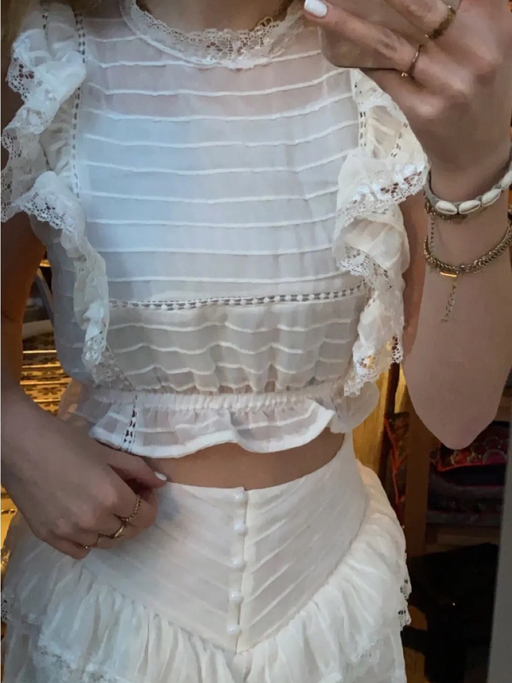 women’s coquette White Lace-Trim Crop Top